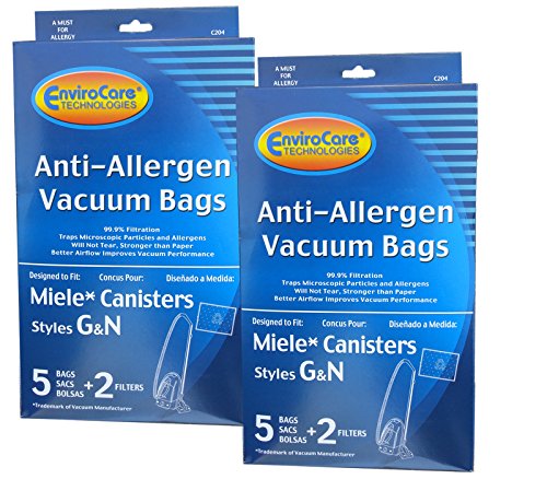 2 Pkgs Miele Style G/N Plasatic Collar Allergen Canister Vacuum Bags