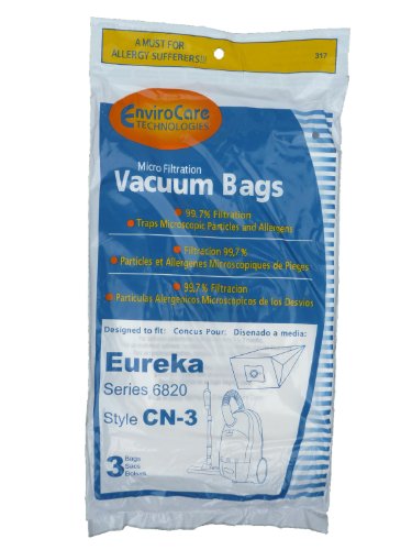 3 Eureka CN-3, CN3 Canister Vacuum Bags, Series 6820, General Electric Vacuum Cleaners, 62295, GE6820, GE 6820