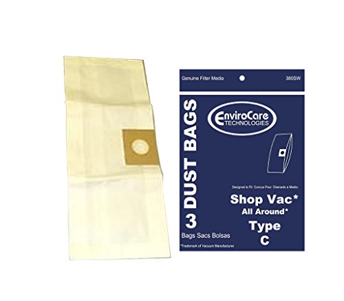 EnviroCare Replacement Vacuum Cleaner Dust Bags Made to fit Shop Vac All Around Type C 3 Gallon 3 Pack