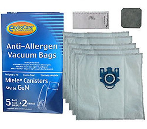 EnviroCare Replacement Allergen Vacuum Cleaner Dust Bags made to fit Miele AirClean 3D Canisters Style GN 5 Pack with 2 Filters