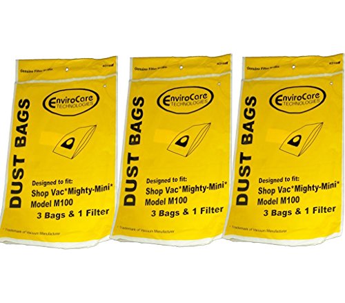 EnviroCare 9 ShopVac 9010600 Bags & Secondary Filter Mighty Mini Canister Shop Vac Vacuum 9010600