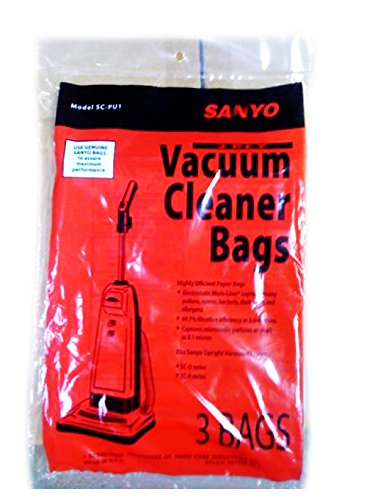 3 Sanyo Upright Pu-1 Vacuum Bags, Panasonic, Kenmore, LG Vacuum Cleaners, SC54A, SCA4, SCA41, SCA42, SCA4A, VU5545-65