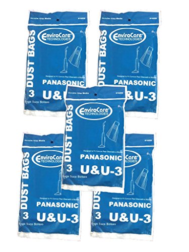 15 Panasonic U, U-3 & U-6 Single Ply Upright Vacuum Cleaner Bags MC-V145M, MC-115P, MC-V5000 -V5099, MC-V7300 - V7399, MC-V6200 - V6299