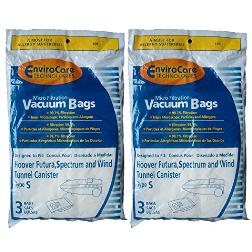 6 Hoover Windtunnel Allergy Vacuum Type S Bags, Futura, Spectrum, Power Max Vacuum Cleaners, 43655097, 4010064S, 4010344S, 43655093, 4010100S
