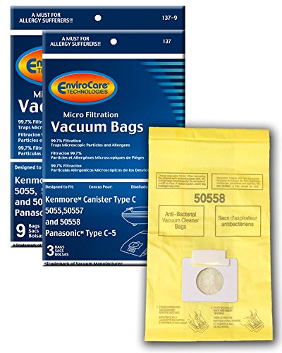 EnviroCare Replacement Vacuum Cleaner Bags made to fit Kenmore Canister Type C or Q 50555, 50558, 50557 and Panasonic Type C-5 12 pack