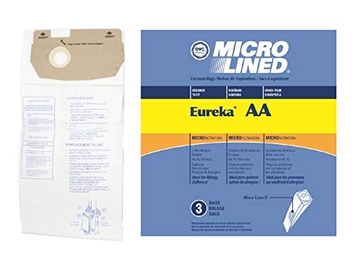 DVC Micro-Lined Paper Replacement Bags Style AA Fit Eureka Victory, True, Whirlwind Models 4100, S4170, 4300, 4386AT, 4400, 4478AT, 4600, 5180 and Sanitaire S4170AT, SC4570, SC4580-3 Bags