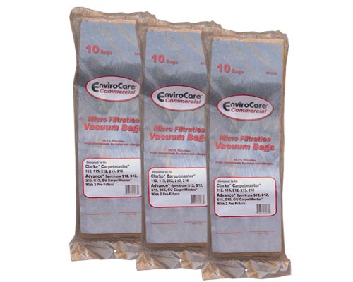 EnviroCare Replacement Micro Filtration Vacuum Cleaner Bags made to fit Advance Spectrum, Clarke, CarpetMaster, Nilfisk Vacuums. 30 Bags + Exhaust & Pre Filters Filter