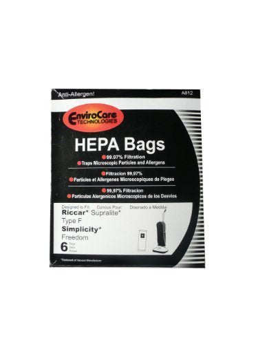 Riccar RSLH-6 Supralite Type F HEPA Filtration Vacuum Cleaner Bags - 6 Pack by Envirocare Technologies