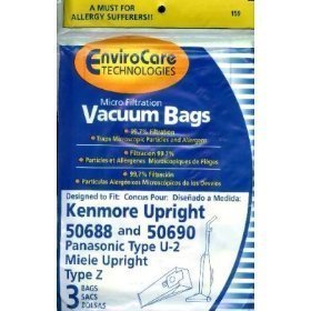 Kenmore 50688 and 50690 Style U Microlined Upright Vacuum Cleaner Bags by EnviroCare. (3-pack) part # 159 - Generic