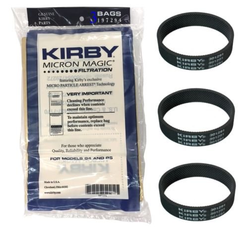 PartsBlast (3) Kirby 197294 Micron Magic Vacuum Bags & Belts - NEW, GENUINE