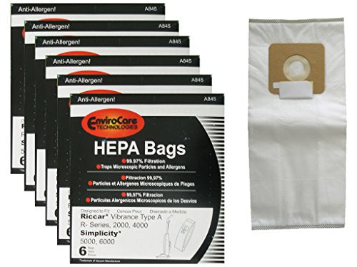 36 Riccar Vibrance Simplicity 5000, 6000 Type a Hepa Bags, Commercial, Canister Vacuum Cleaners, S6-3, S6-12, C13-6, C13H-6, 52-2402-07, R500, R600, R700, R800 R800C, R100, R200, R300, R300C 2000, 4000, 6100, 6370, 6400, 6550, 6570