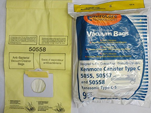 EnviroCare Kenmore Micro-Filtration Canister Vacuum Bags,5055, 50557, 50558 and Panasonic Type C-5 (9 Bags)