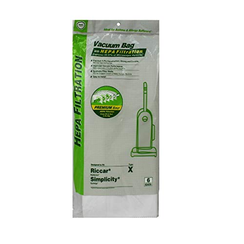 DVC Brand Hepa Type X Vacuum Bags for Riccar Radiance and Simplicity Synergy Vacuums 6 Pack