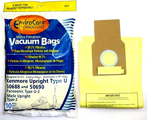 EnviroCare Replacement Vacuum bags for Kenmore Upright Types U/L/O, 50688 and 50690, Panasonic Type U-2, Miele Type Z. 10 pack