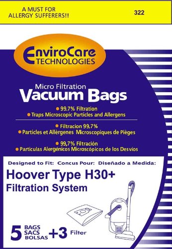 EnviroCare Replacement Micro Filtration Vacuum Bags Designed to Fit Hoover H30+ Canisters 5 Bags and 3 Filters