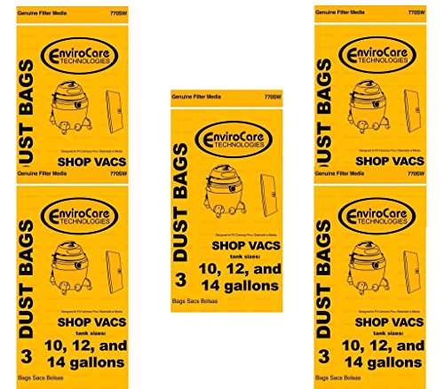 15 ShopVac Type F 10-14 Gallon Bags 9066200 Wet/Dry Shop Vac Vacuum Bags 906-62-00