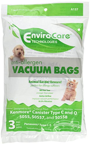 EnviroCare Replacement Anti-Allergen Vacuum Bags for Kenmore Canister Type C or Q 50555, 50558, 50557 and Panasonic Type C-5 9 pack