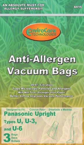 Sanyo Type SC-PU1 EnviroCare Anti-Allergen Vacuum Cleaner Bags w/ closure / 3 pack - Generic - Synthetic Filtration (A816)