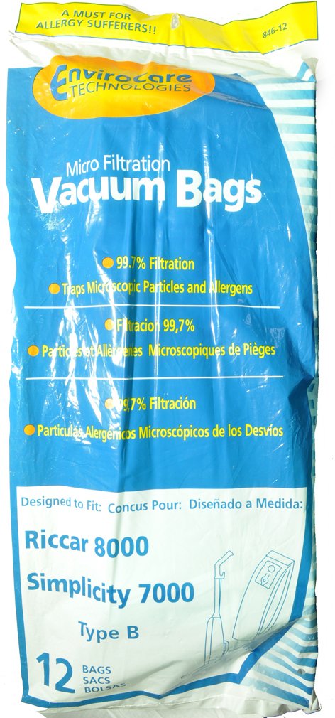 Simplicity Type B Upright Right Vacuum Cleaner Bags, EnviroCare Replacement Brand, Designed to fit 7000 Series Upright Vacuum Cleaners, 99.7 Microfiltration, 12 Bags in Pack