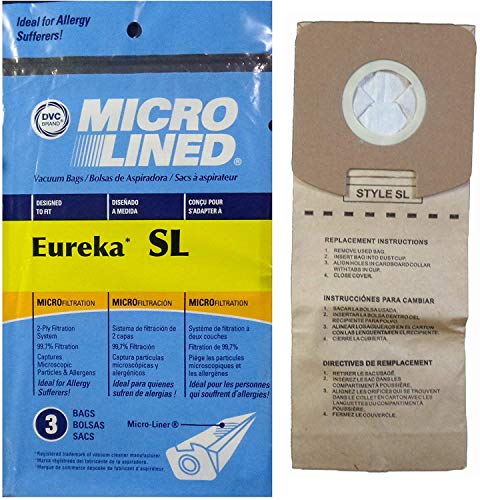 DVC Micro-Lined Replacement Style SL Bags for Eureka & Sanitaire Vacuum Cleaner Models - Compare to Eureka & Sanitaire Type SL, 61125, 61125A, 61125-12, 61125-50 Bags | Includes 18 Micro-Lined Bags
