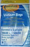 EnviroCare Replacement Micro Filtration Vacuum Cleaner Dust Bags made to fit Kenmore Upright Type U/L/O 50688 and 50690, Panasonic Type U-2, Miele Type Z. 9 pack