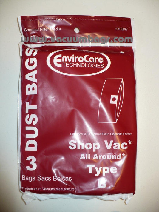 Shop Vac 906-68 Type B EnviroCare Vacuum Cleaner Bags<BR>/ 3 pack - Generic w/Dust Seal