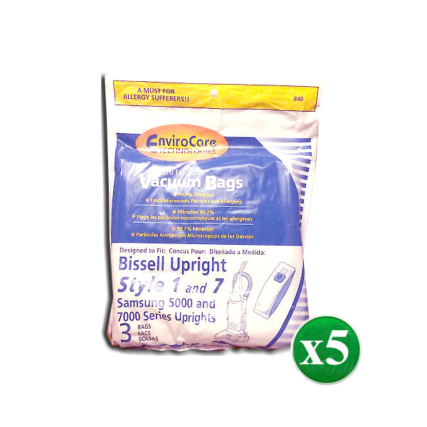 15PK, Bissell Upright Vacuum Cleaner Style 1 & 7 Micro Filtration Paper Bags # 840