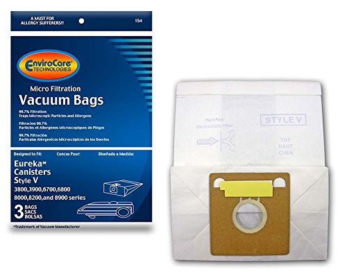 EnviroCare Replacement Micro Filtration Vacuum Cleaner Dust Bags made to fit Eureka Style V Canisters 3 pack