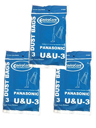 9 Panasonic U, U-3 & U-6 Single Ply Upright Vacuum Cleaner Bags MC-V145M, MC-115P, MC-V5000 -V5099, MC-V7300 - V7399, MC-V6200 - V6299