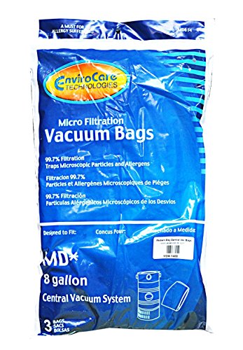 EnviroCare Replacement Micro Filtration Vacuum Cleaner Dust Bags for Modern Day 8 Gallon Central Vacuums 3 Pack