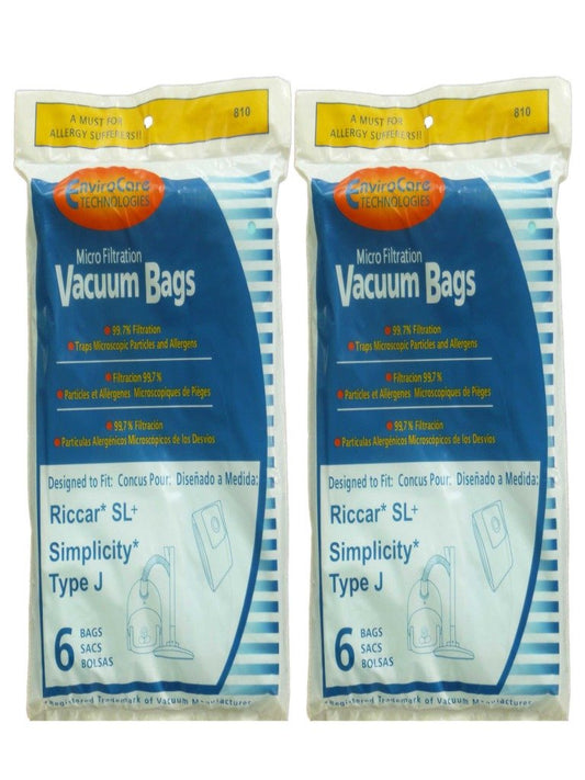 12 Riccar SL Simplicity Type J Allergy Canister Vacuum Bags RSLP-6 S2-6
