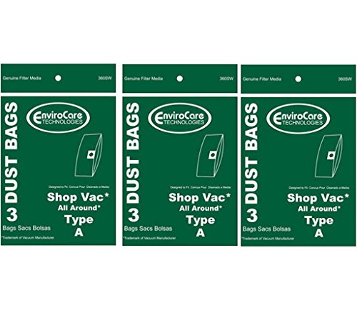 EnviroCare Replacement Vacuum Cleaner Dust Bags Made to fit Shop Vac All Around Type A 9 Pack