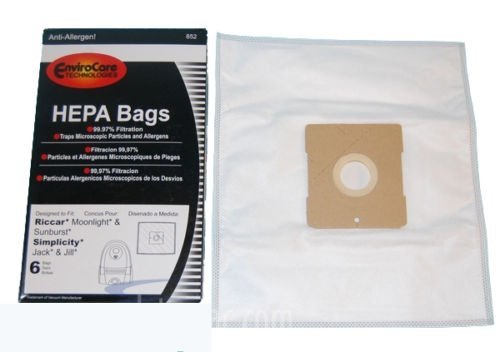 EnviroCare Replacement HEPA Filtration Vacuum Cleaner Dust Bags made to fit Riccar Moonlight and Sunburst. Simplicity Jack and Jill Canisters 18 pack