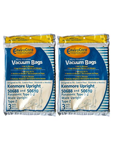 EnviroCare Replacement Micro Filtration Vacuum Cleaner Dust Bags made to fit Kenmore Upright Type U/L/O 50688 and 50690, Panasonic Type U-2, Miele Type Z 6 pack
