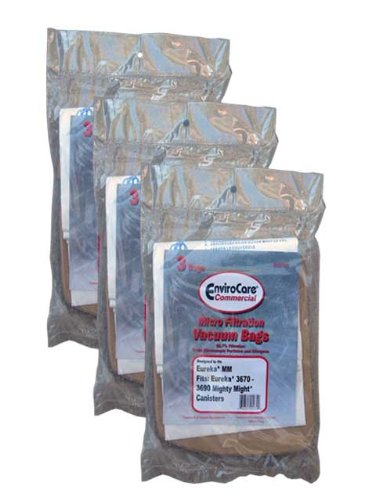 9 Eureka Style MM Commercial Bags Allergy Mighty Mite Vacuum, Canister Limited, Sanitaire Vacuum Cleaners, 3670, 3680, 3690, 602695, 60295B, 60295-12, 60296, 60296-12(filteraire), 60297-10, S3681B, SC3683A, SC3686A