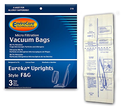 EnviroCare Replacement Micro Filtration Vacuum Bags Designed to Fit Eureka F&G Uprights 3 Pack