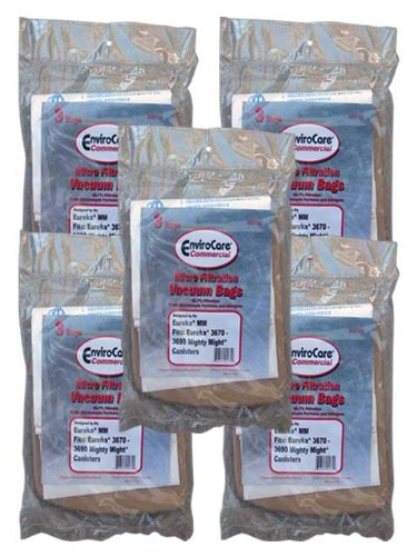 15 Eureka Style MM Commercial Bags Allergy Mighty Mite Vacuum, Canister Limited, Sanitaire Vacuum Cleaners, 3670, 3680, 3690, 602695, 60295B, 60295-12, 60296, 60296-12(filteraire), 60297-10, S3681B, SC3683A, SC3686A