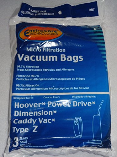 3 Hoover Allergy Vacuum Type Z Bags, Power Drive, Auto Drive, Constellation, Dimension, Dirt Finder, Futura, Caddy Vac, TurboPower, PowerMax, Breathe Easy Vacuum Cleaners, 43655104, 4010075Z, 43655105, 4010100Z, 3500, 3700, 4500, 6000, and 7000 series