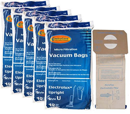 60 Generic Electrolux Upright Style U Allergy Vacuum bags Aerus, Epic, Prolux, Discovery, Genesis, Lux Vacuum Cleaners, 2500, 3500, 4000, 6000