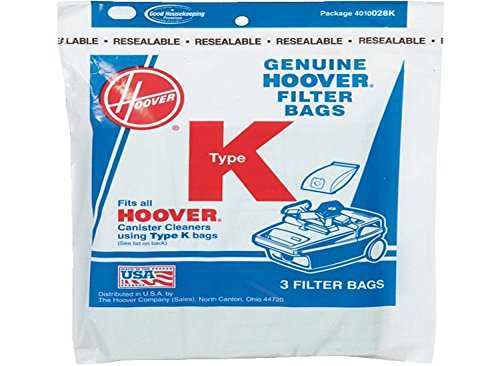 Hoover Type K Canister 2 Ply Vacuum Paper Bags 3 P