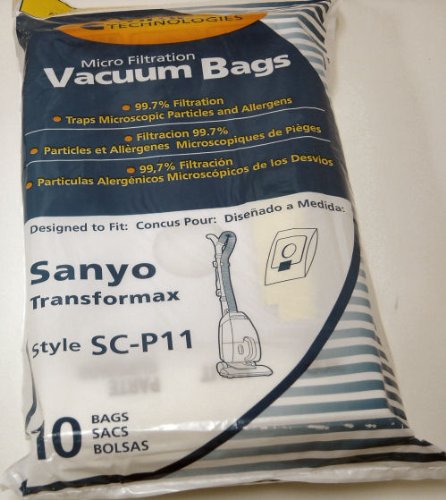 EnviroCare Replacement Micro Filtration Vacuum Cleaner Dust Bags made to fit Sanyo Transformax Uprights Style SC-P11 10 bags