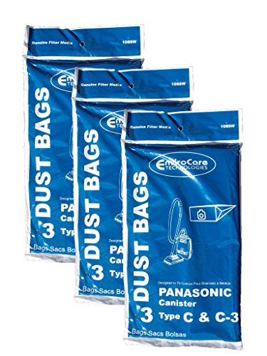 9 Panasonic Type C C-3 C3 Allergy Vacuum Bags, Canisters Vacuum Cleaners, MC-125P, MC125P, MC771, MC772, MC8310, MC8320, MC8330