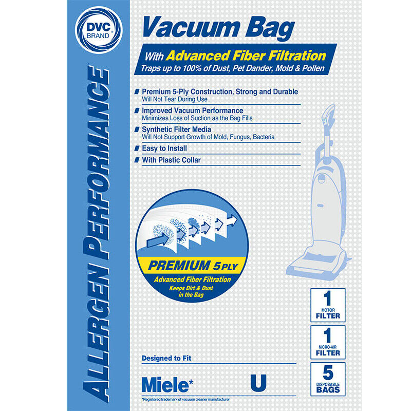 DVC Meile Type U 07282050 HEPA Vacuum Cleaner Bags Made in USA [ 2 Bags ]
