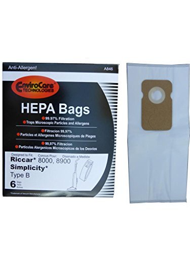Riccar & Simplicity Upright Anti-Allergen Type A Hepa Bags 6 Pk Part # A845