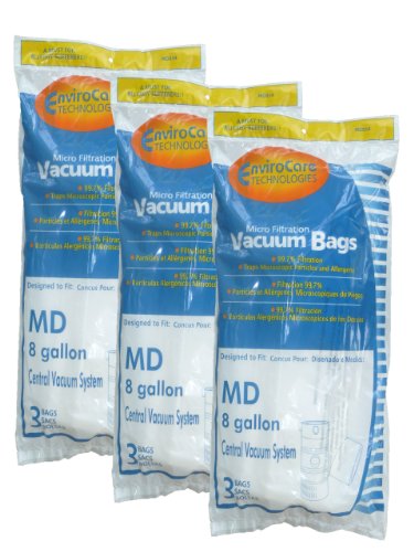 EnviroCare Replacement Micro Filtration Vacuum Cleaner Dust Bags for Modern Day 8 Gallon Central Vacuums 9 Pack