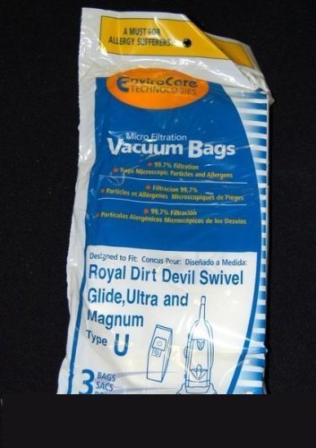 3 Pack Generic Micro-Lined Dirt Devil Style U Vacuum Cleaner Bags For Upright Models
