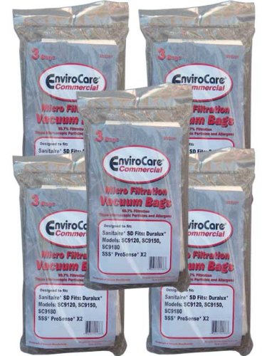 15 Commercial Vacuum Cleaner Bag Sanitaire 63262 Style SD, SD-63262, EL208, 63262B, 63262A-10, Eureka, Triple S, SSS, Electrolux, Duralux Professional SC9180, Upright Duralux Models