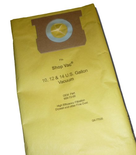 Green Klean 10 Count Shop Vac 10-14 Gallon/High Efficiency 770-25 Replacement Paper Filter Bag for Drywall Dust