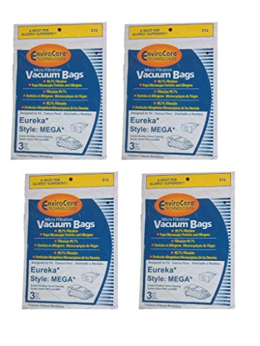 EnviroCare 12 Bags (4Pkg) Eureka MEGA #58624 (58624A) Cannister Vacuum Cleaner Allergen Style Bags Model Excalibur Powerteam 6975 and 6990
