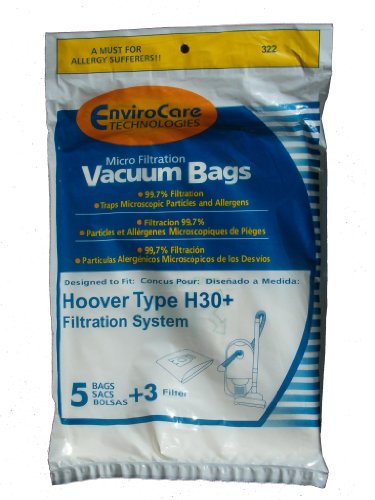 5 Hoover Telios, Arianne H30+ Allergy Vacuum Bags + Filters, Portable Canister, Runabout Vacuum Cleaners, 40101001, 09169855, S3330, S3332,S3320, S3420